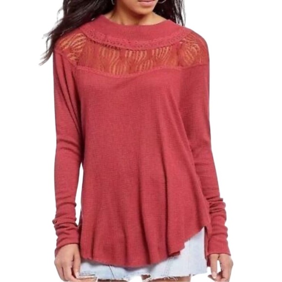 NWT Free people Spring valley red lace thermal long sleeve top women size XS - Picture 1 of 6